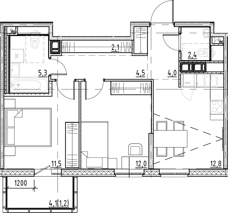 2-комнатная квартира 55.8 м², 2/9 эт., ЖК «Янила Форест»